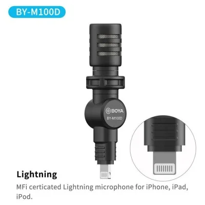 BOYA Mininature Condenser Smartphone Mic with Lightning Connector - Black
